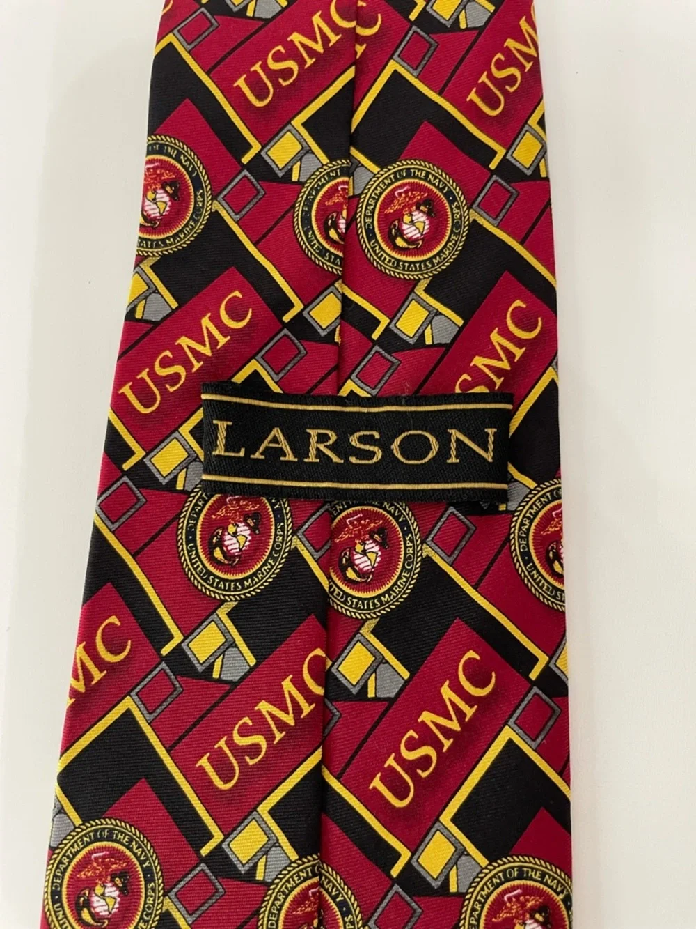 USMC Patterned Men's Silk Tie in Scarlet, Black & Gold, Marines